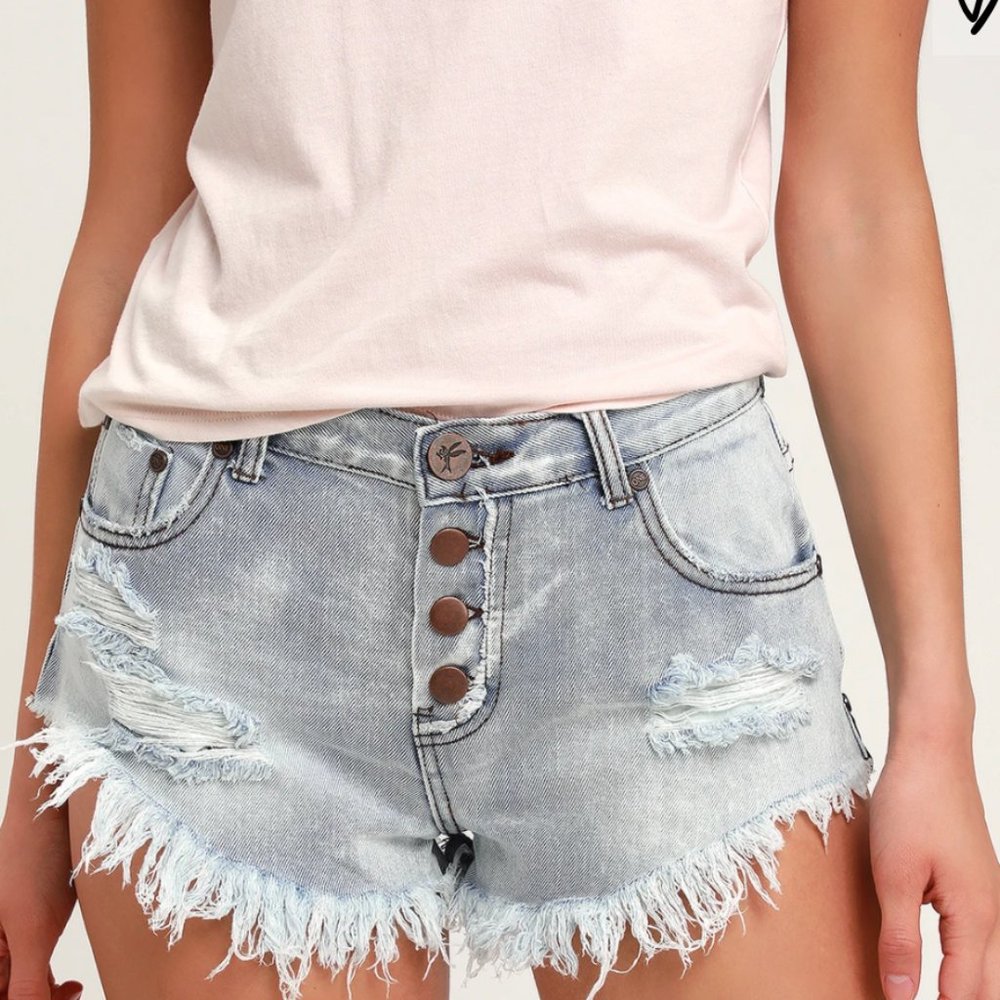 One Teaspoon Brandos Light Wash Jean Shorts